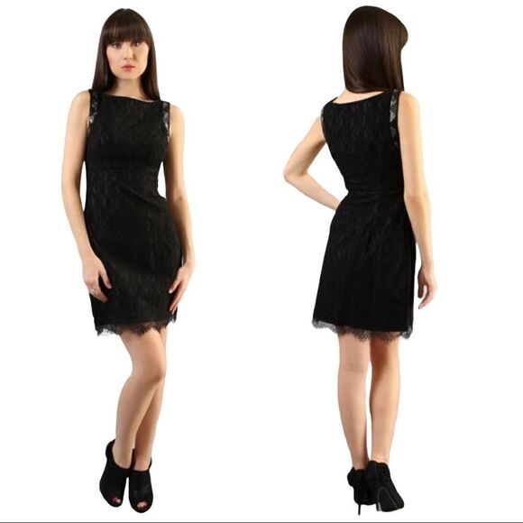 hale Bob Beaded Lace Sheath Black Mini Dress Sz S - Picture 9 of 9